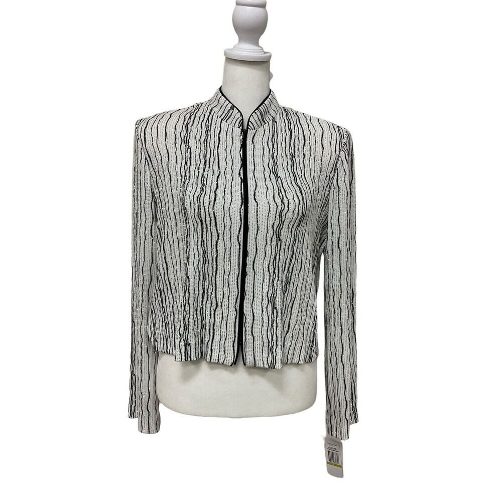 Alex Evenings Top Blouse Jacket Zip Up Cropped Sparkly Glitter Jacket -Size 14